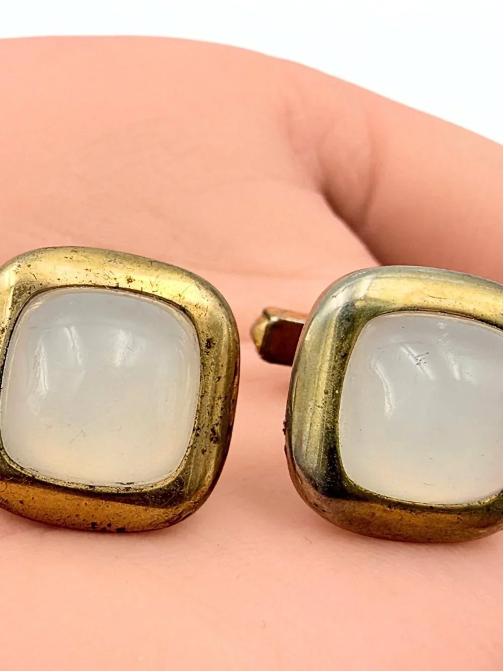Antique Art Deco Anson Sugarloaf Opalite Gold Tone Cufflinks